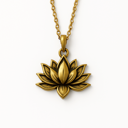 Brass Lotus pendant necklace without gold plated, Hadmade brass jewelry